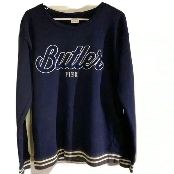 Rare Victoria Secret Pink "Butler" Navy Sweatshirt and Black Leggings Sz. M - Picture 3 of 8